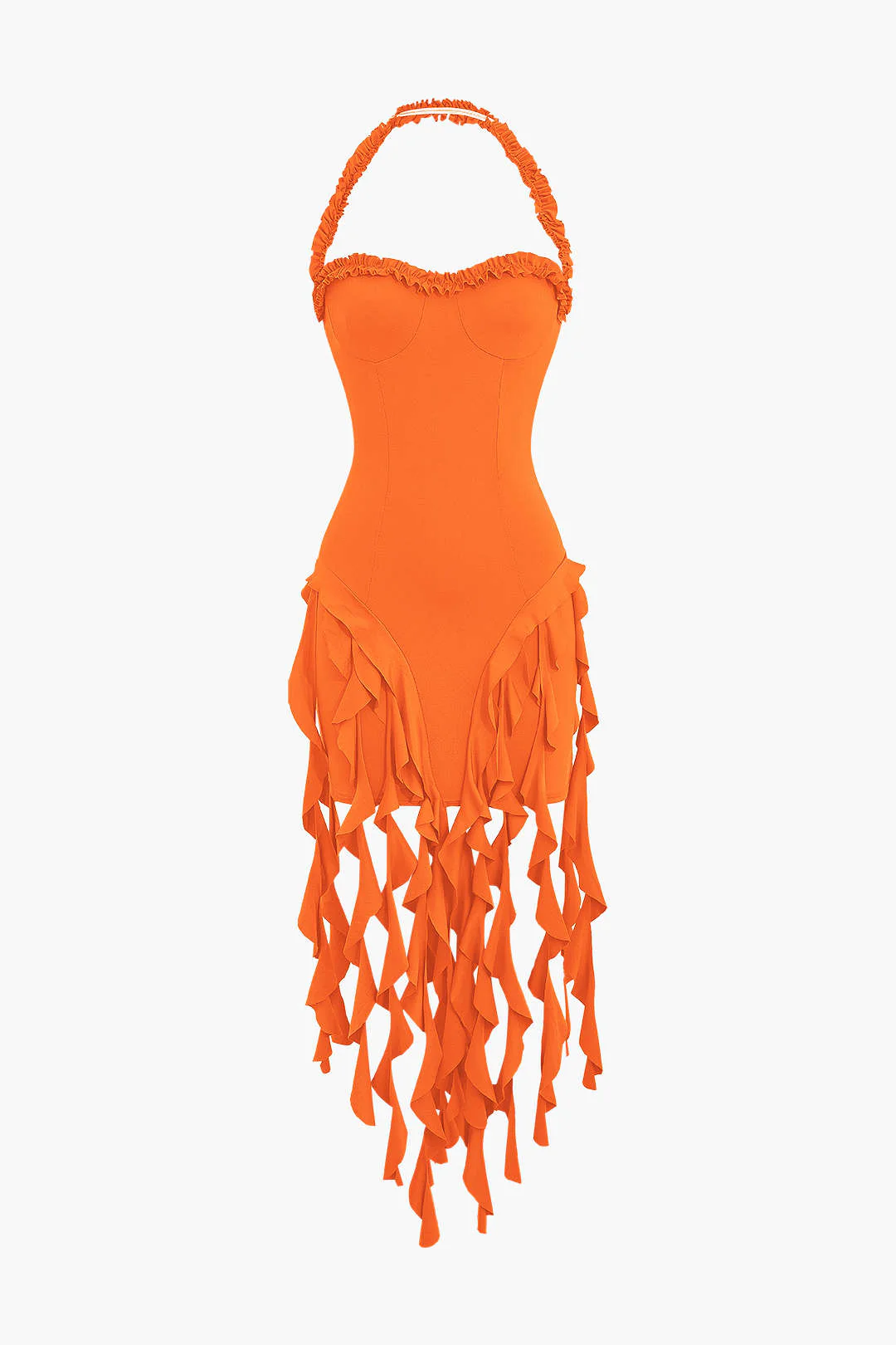 Ruffle Tassel Halter Bustier Mini Dress - Image 12
