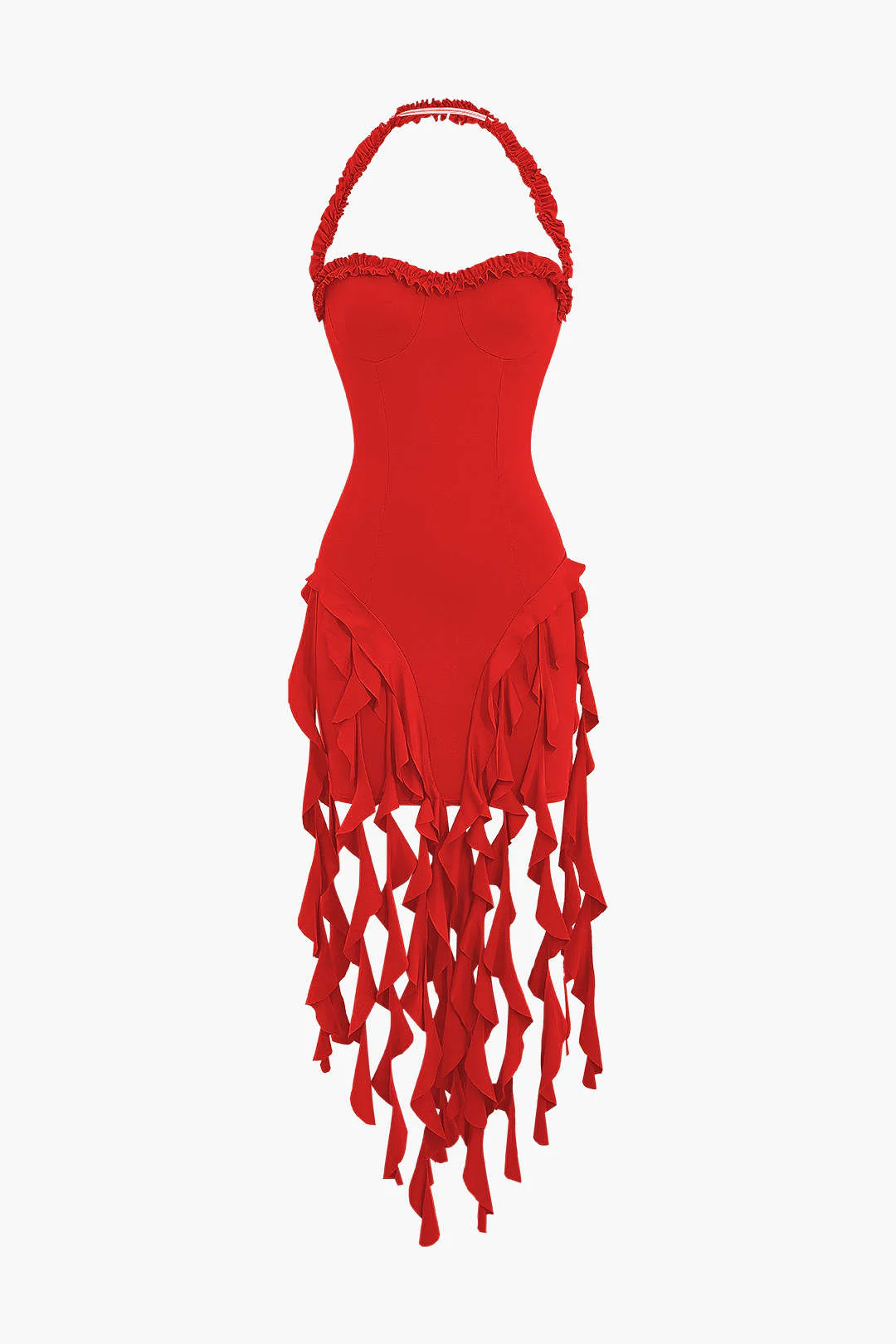 Ruffle Tassel Halter Bustier Mini Dress - Image 16