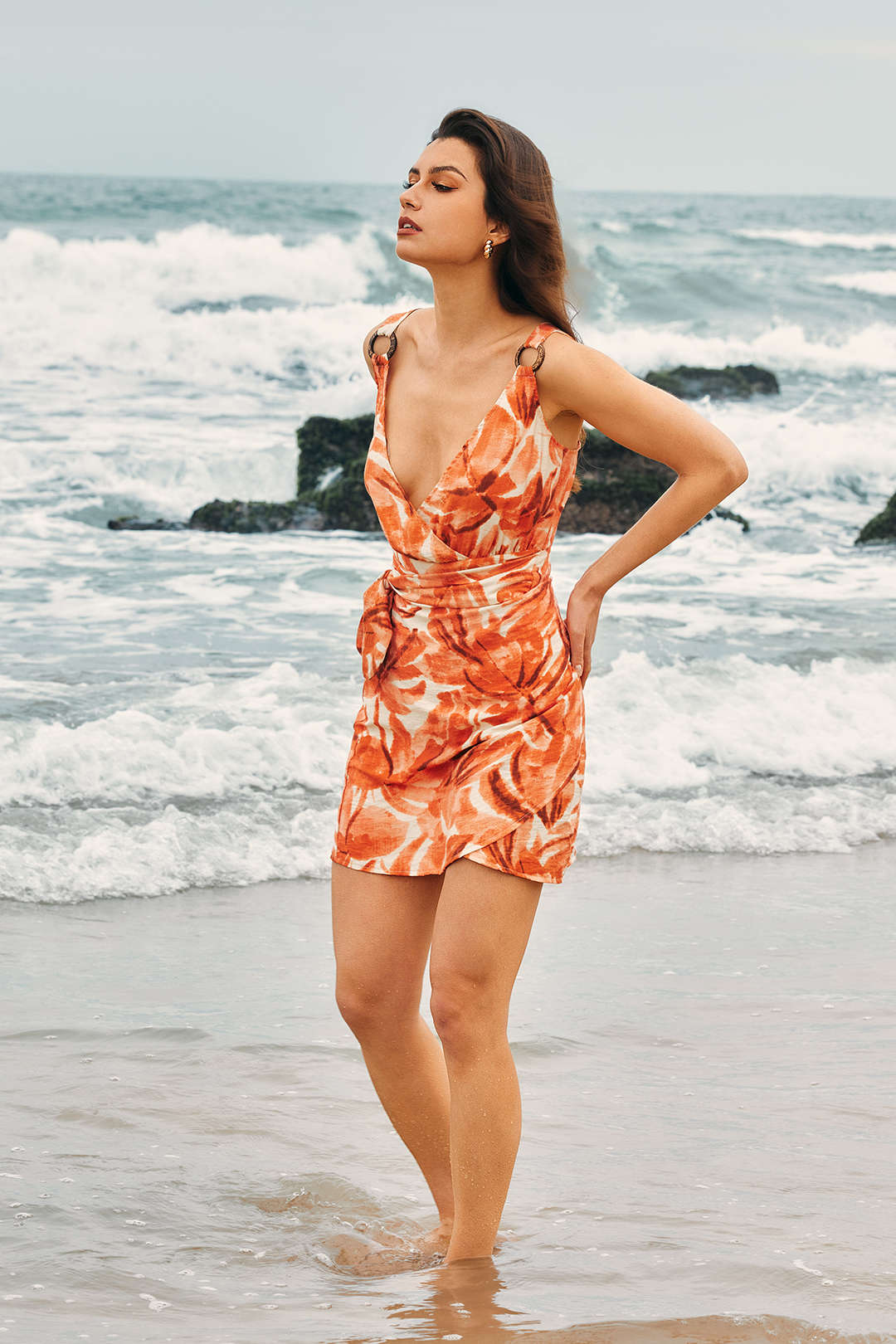 Abstract Print Knot V-Neck Mini Dress - Image 8