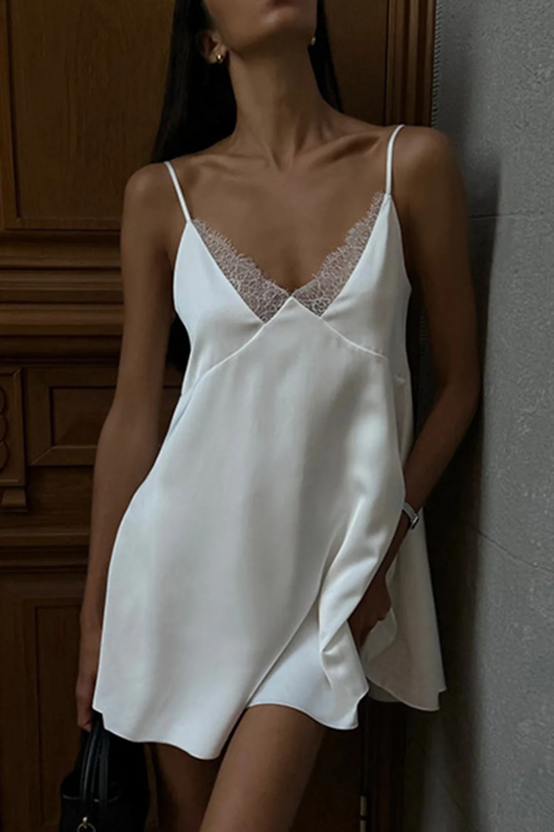 Solid Satin V-Neck Backless Sleeveless Mini Dress - Image 5