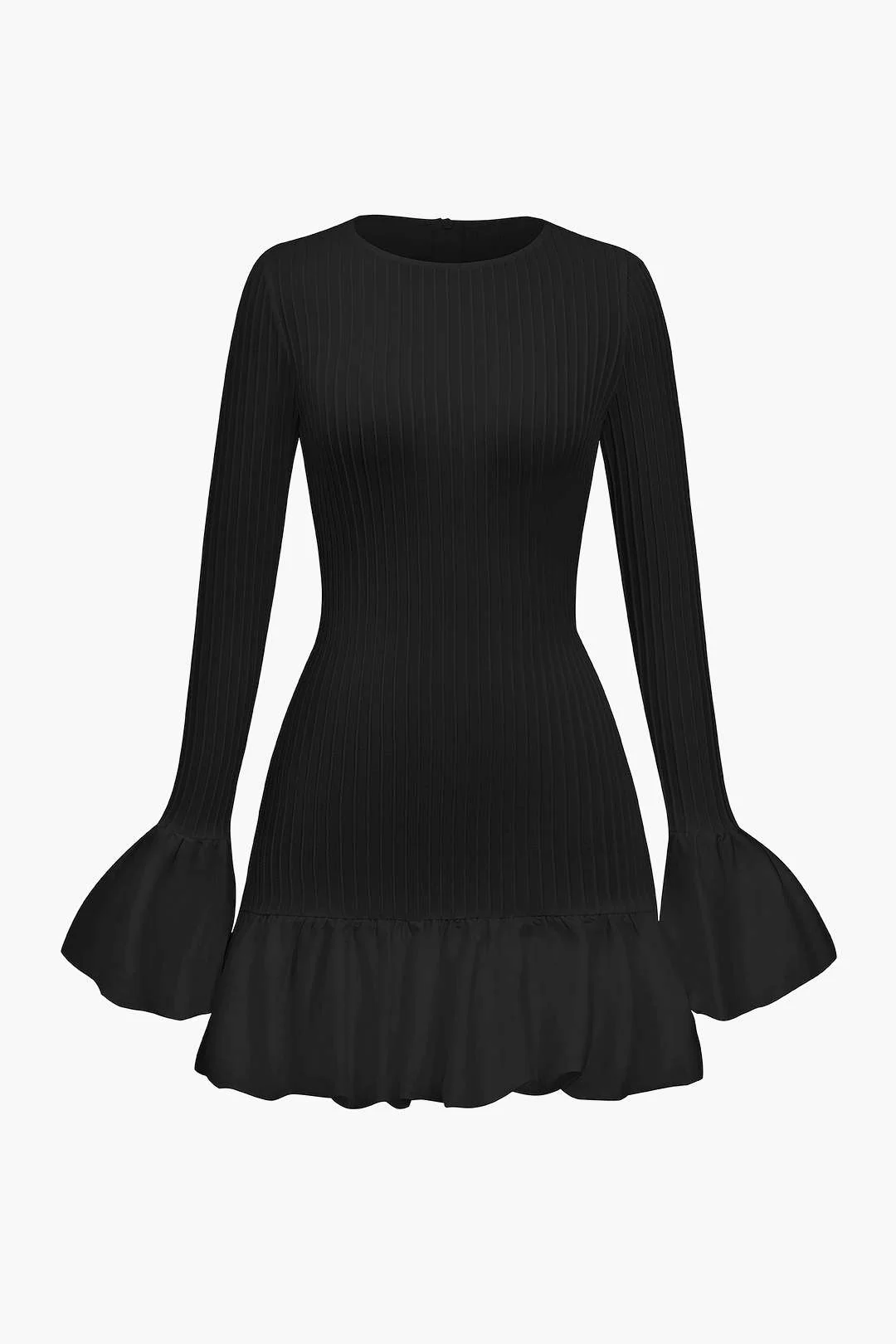 Solid Puff Bell Sleeve Mini Dress - Image 3