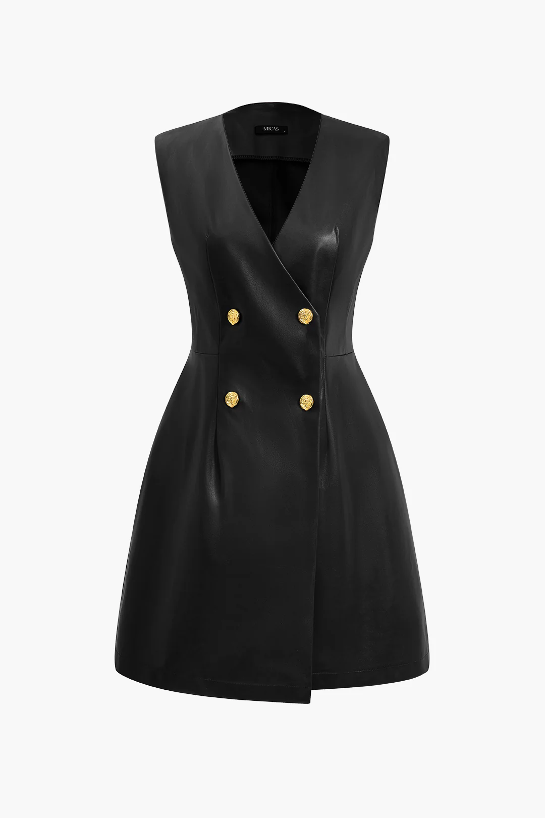 Solid PU Leather Button Mini Dress - Image 4