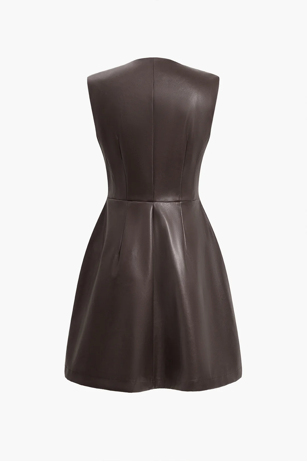 Solid PU Leather Button Mini Dress - Image 8
