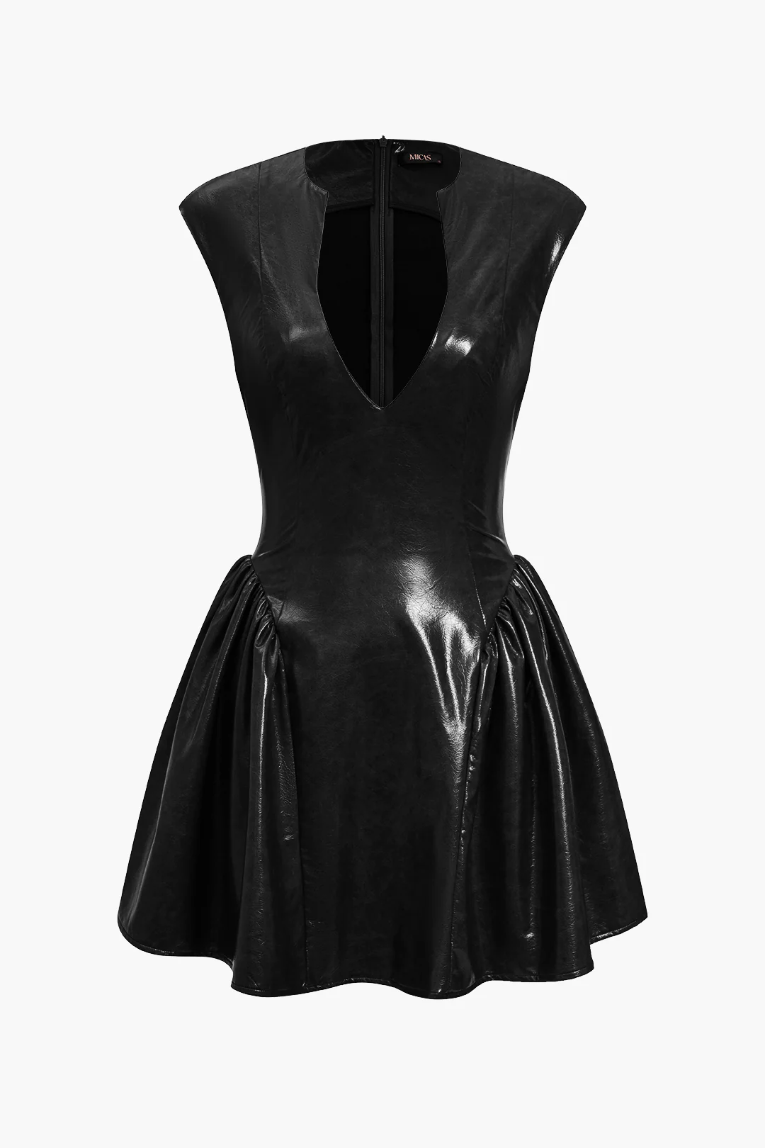 Faux Leather V-neck Ruched Mini Dress - Image 10