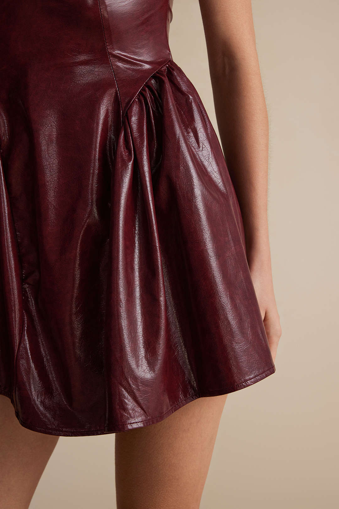 Faux Leather V-neck Ruched Mini Dress - Image 7
