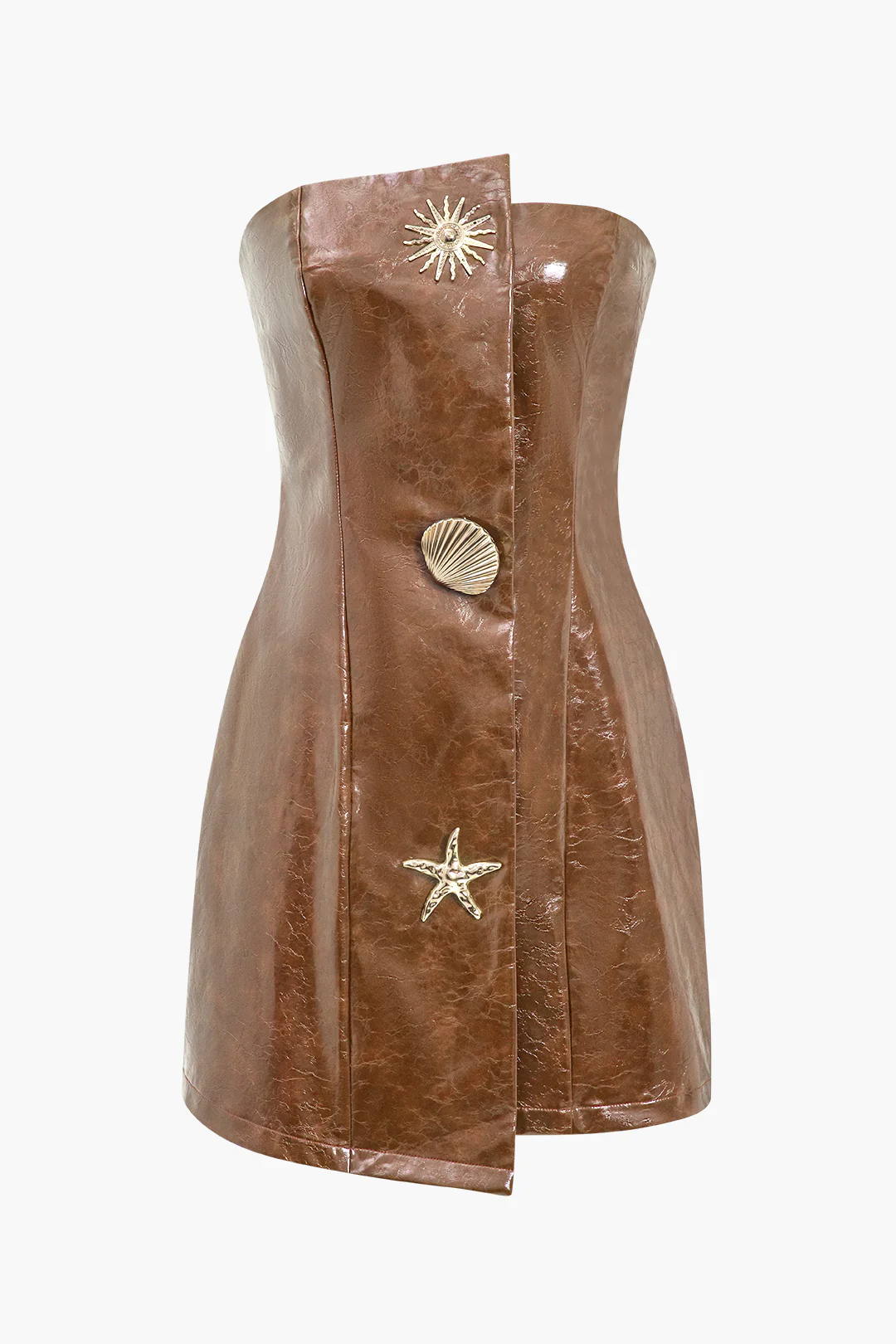 Faux Leather Strapless Mini Dress With Shell Embellishments - Image 7