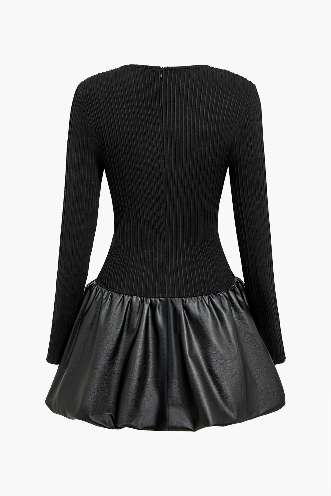 PU Patchwork Ruched Square Neck Mini Dress - Image 2