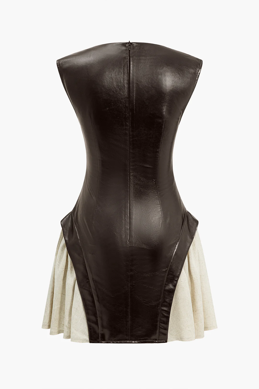 Solid Pu Patchwork Ruched Zipper Mini Dress - Image 6
