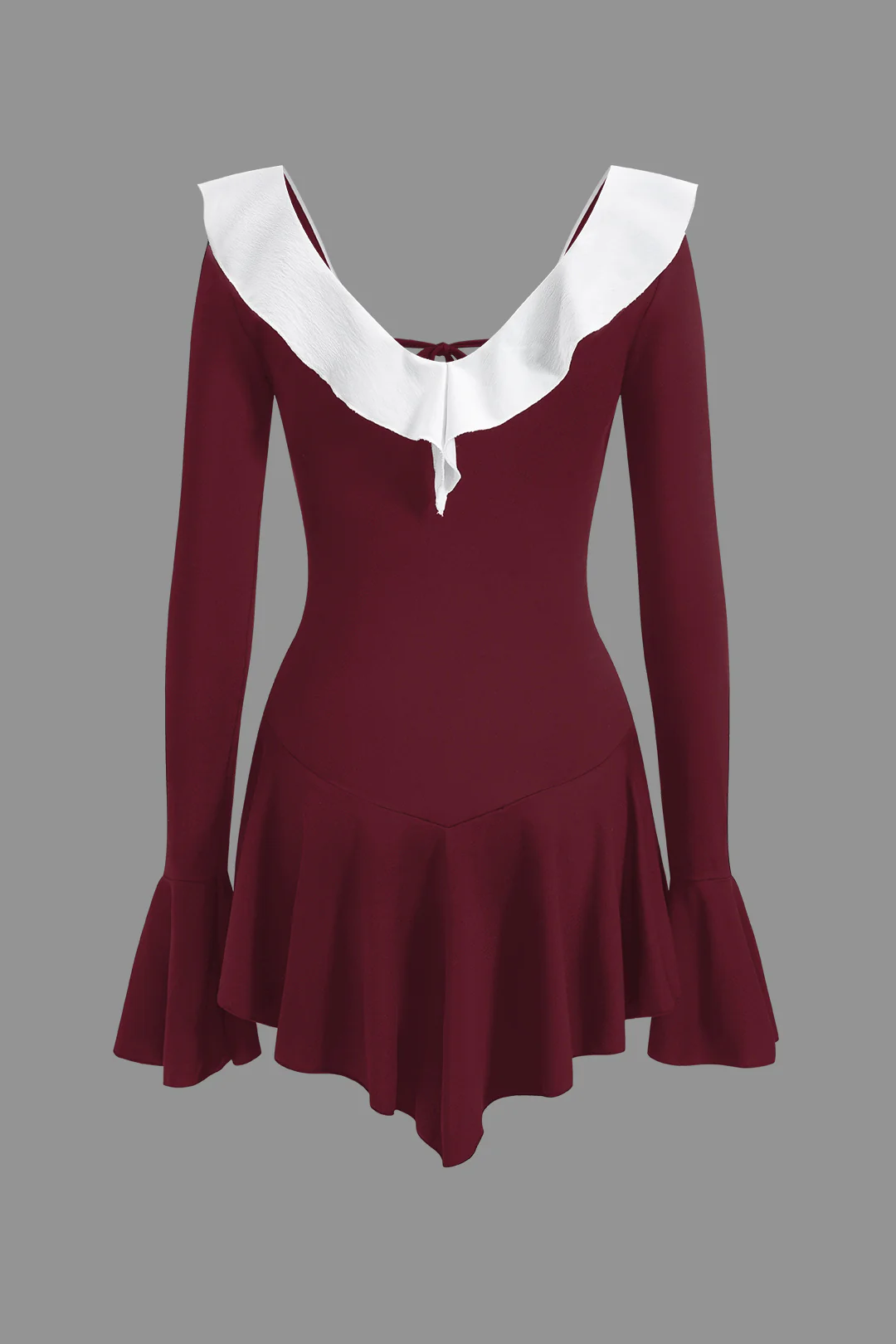 Contrast Ruffle Neck Tie Front Bell Sleeve Mini Dress - Image 7