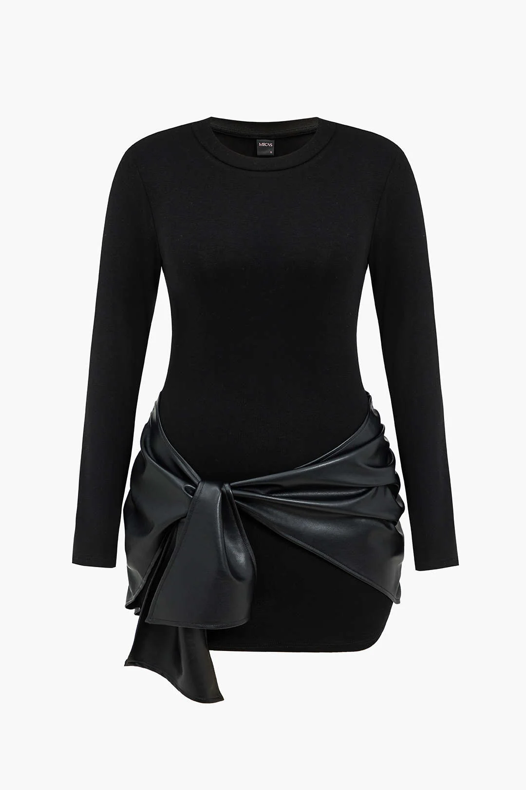 Plus Size Faux Leather Patchwork Mini Dress