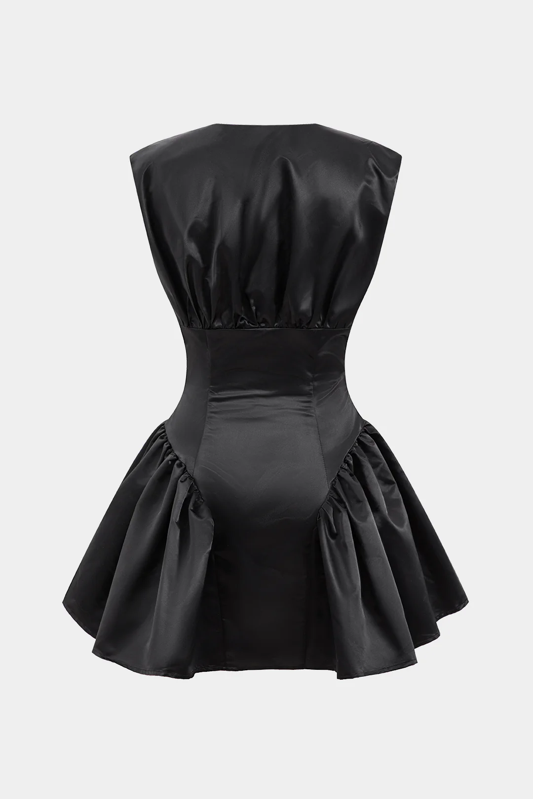 Satin Button Ruched Mini Dress - Image 2