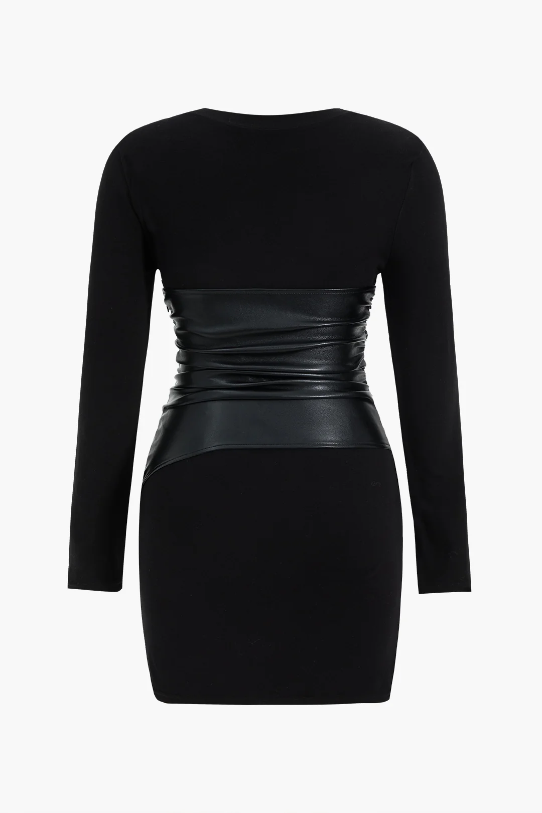 Plus Size Patchwork Faux Leather Long Sleeve Mini Dress - Image 2