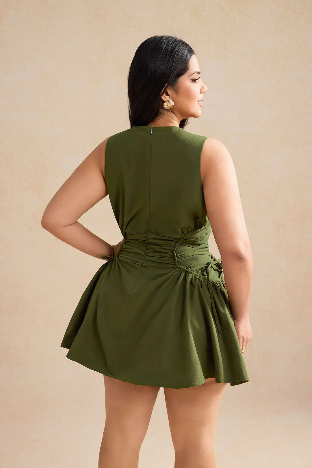 Plus Size Knotted Zipper Sleeveless Mini Dress - Image 8
