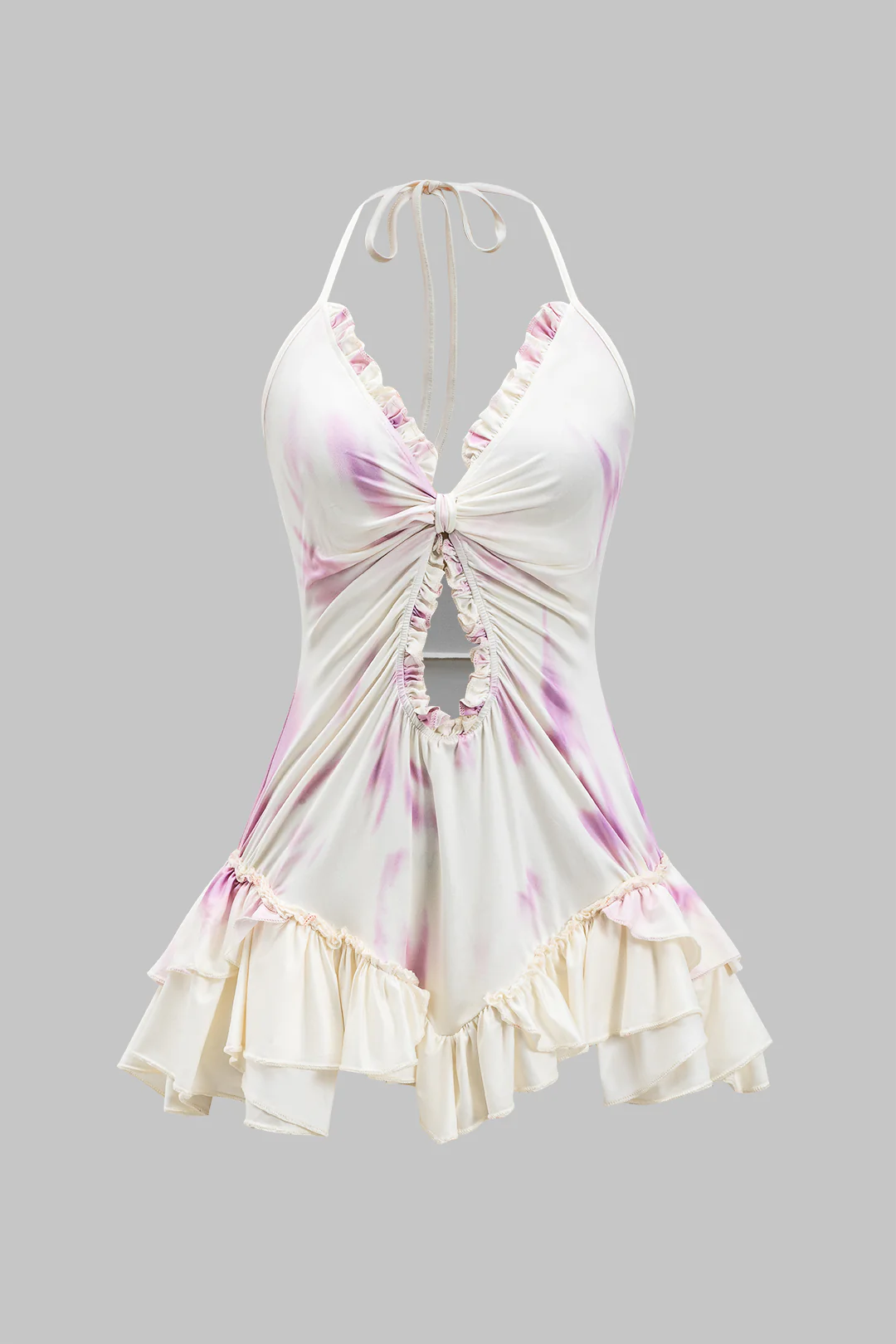 Ombre Print Ruffle Halter Cut Out Mini Dress - Image 3