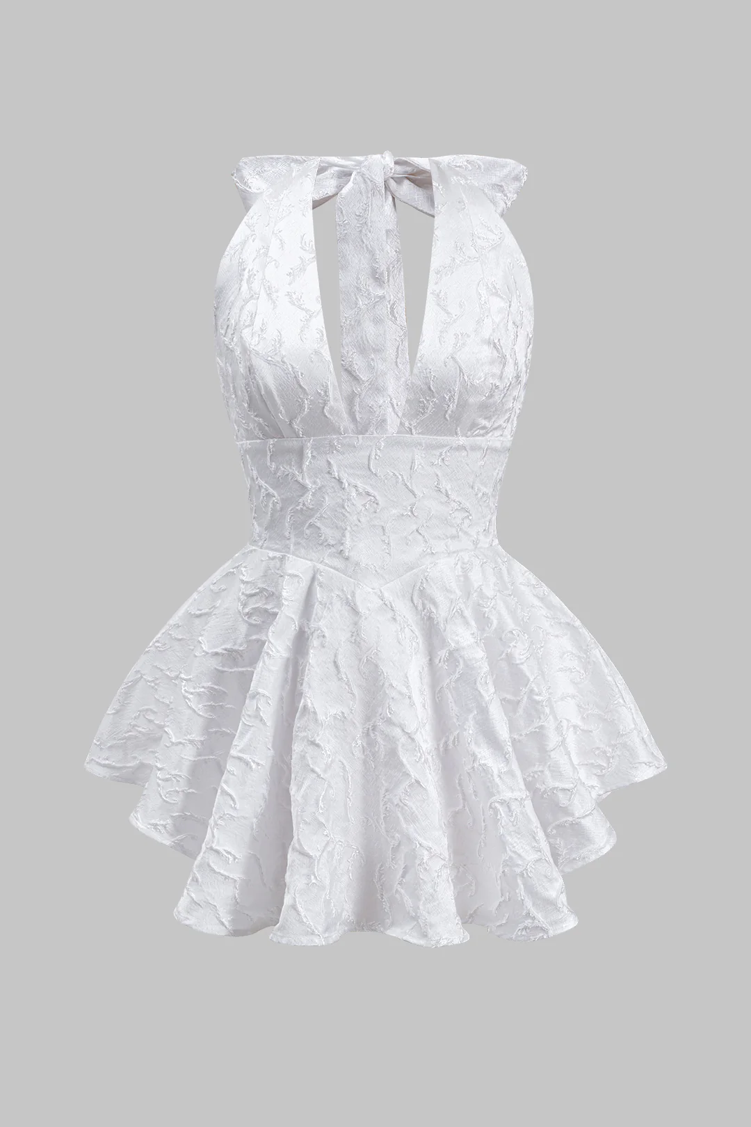 Jacquard Tie Up Zipper Backless Mini Dress
