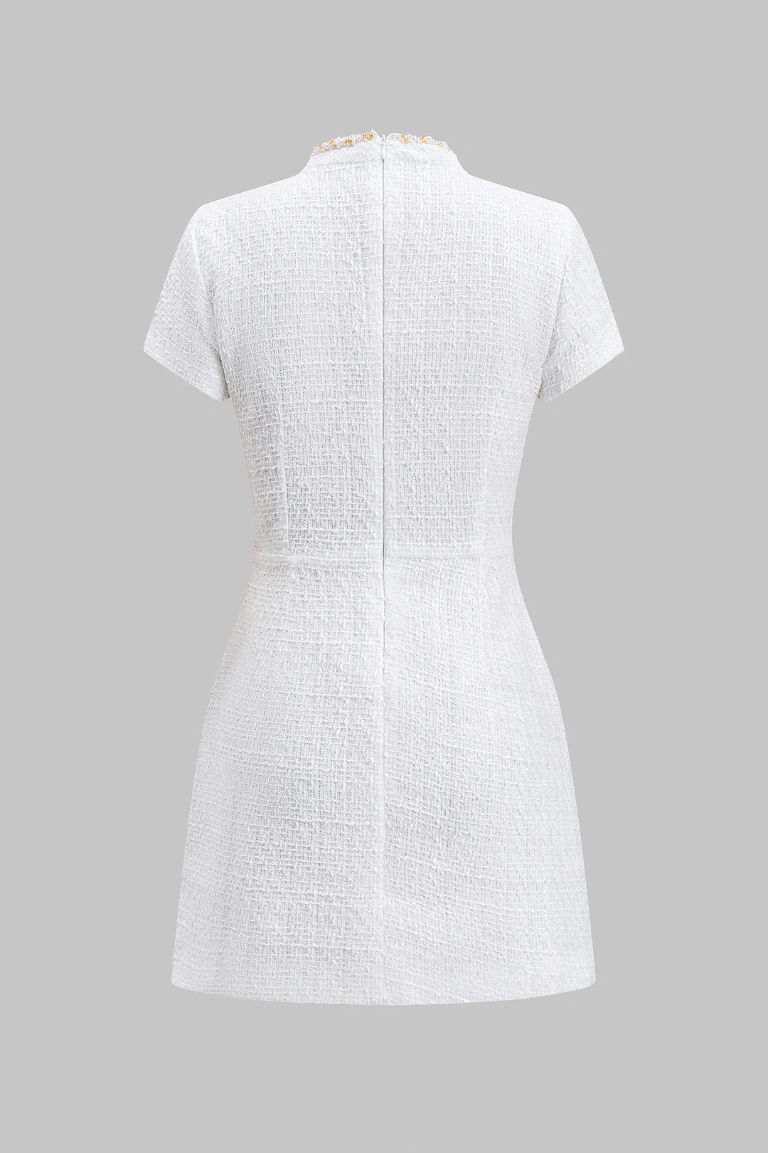 Bead Fake Pocket Zippper Short Sleeve Mini Dress - Image 2