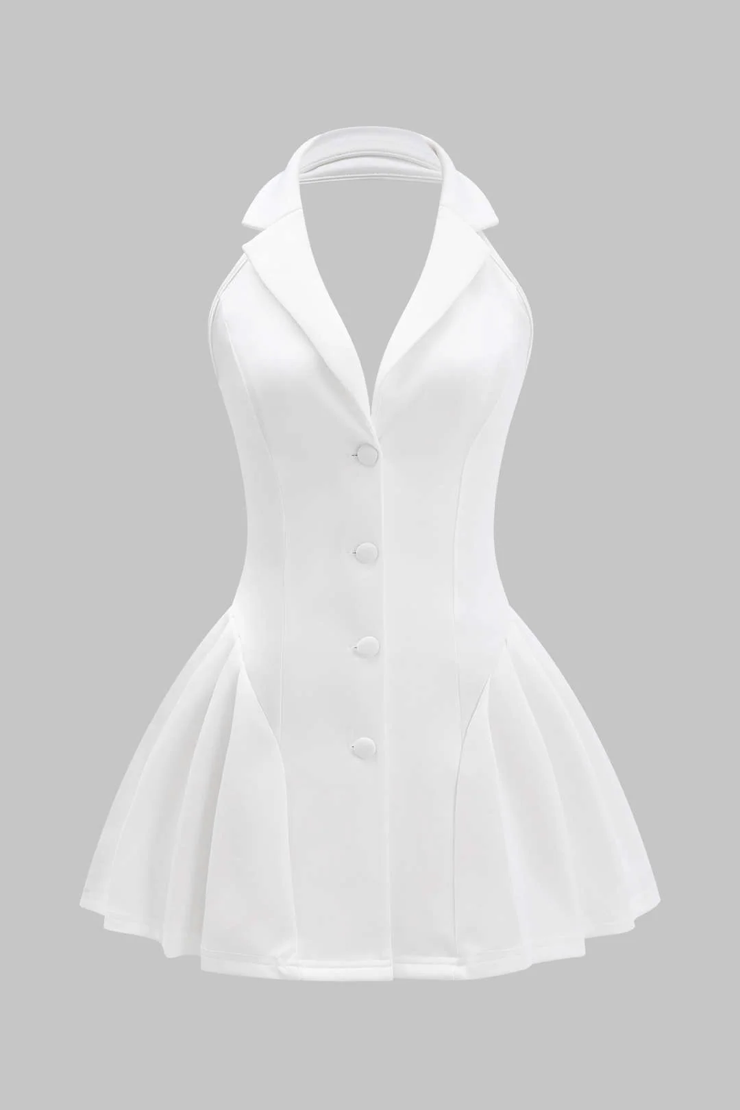 Halter Neck Button Ruffle Sleeveless Mini Dress