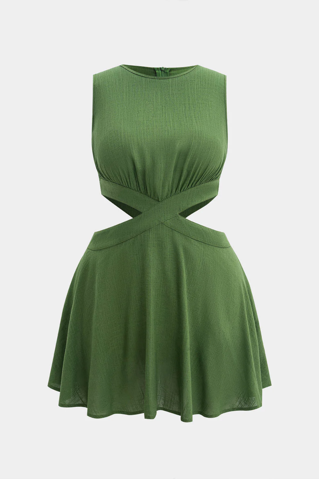 Plus Size Linen Zipper Cut Out Sleeveless Mini Dress