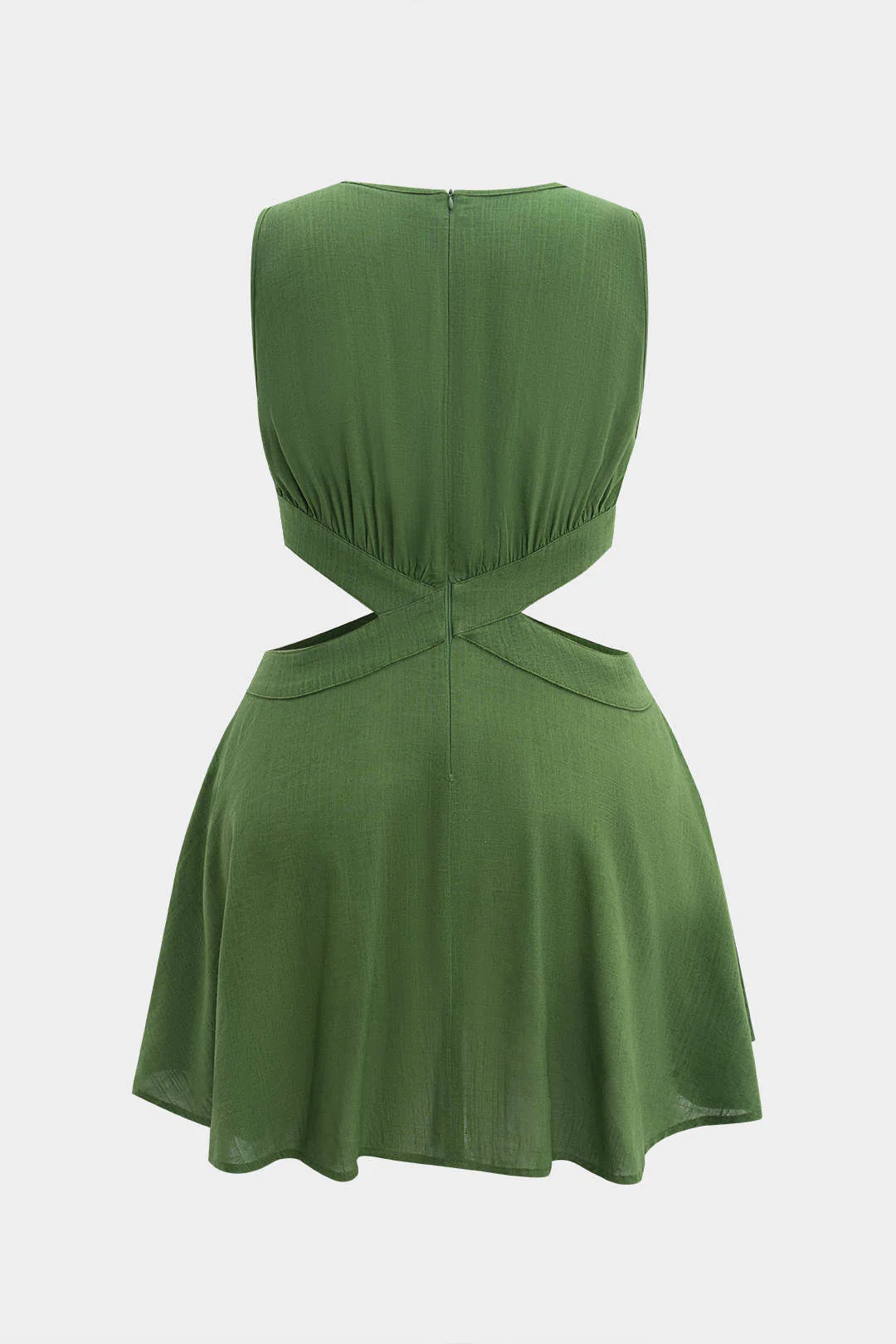 Plus Size Linen Zipper Cut Out Sleeveless Mini Dress - Image 2