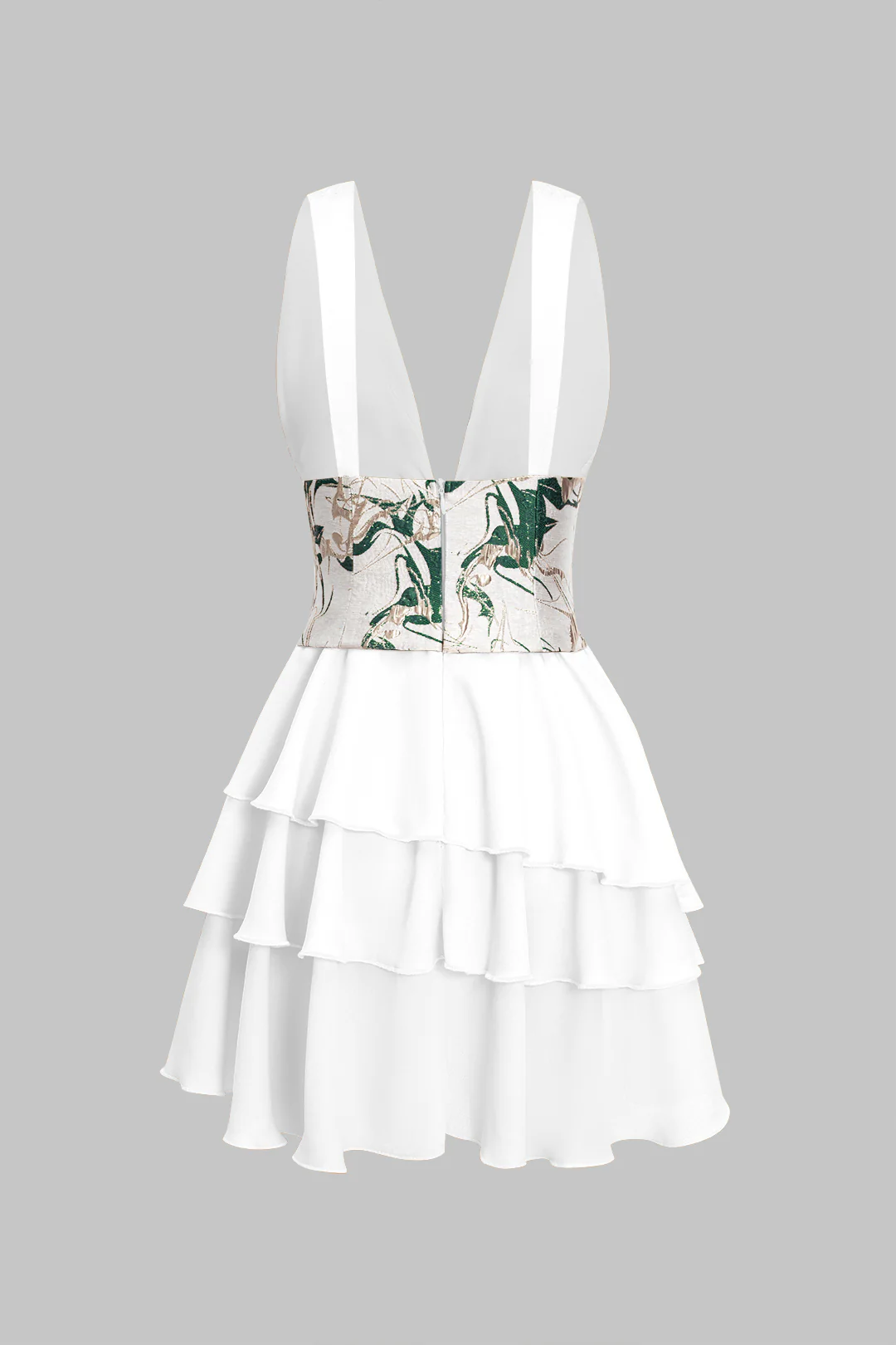 Chiffon Ruffle Patchwork Sleeveless V-Neck Asymmetrical Corset Waist Mini Dress - Image 2