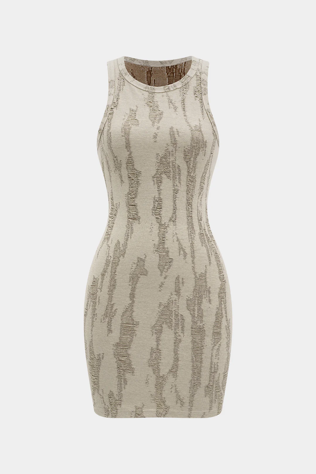 Ripped Round Neck Sleeveless Mini Dress