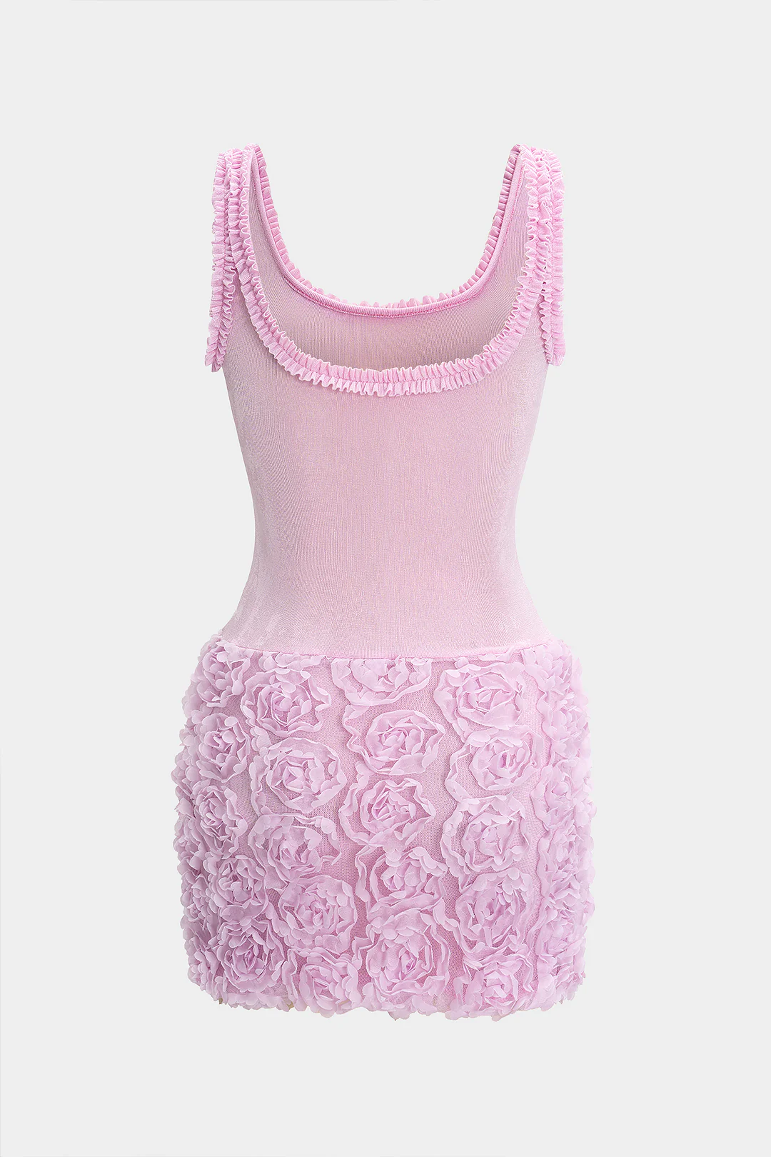 3D Floral Scallop Edge Square Neck Sleeveless Mini Dress - Image 2