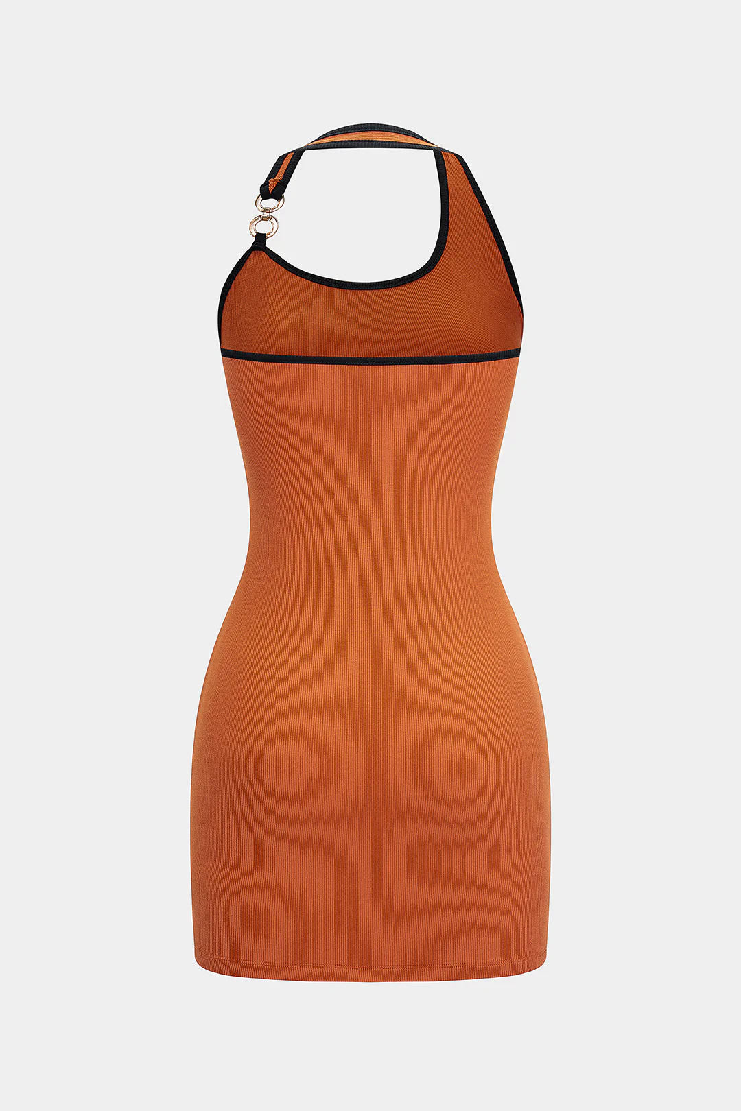Halter Neck Contrast Binding Metallic Decor Sleeveless Mini Dress - Image 2