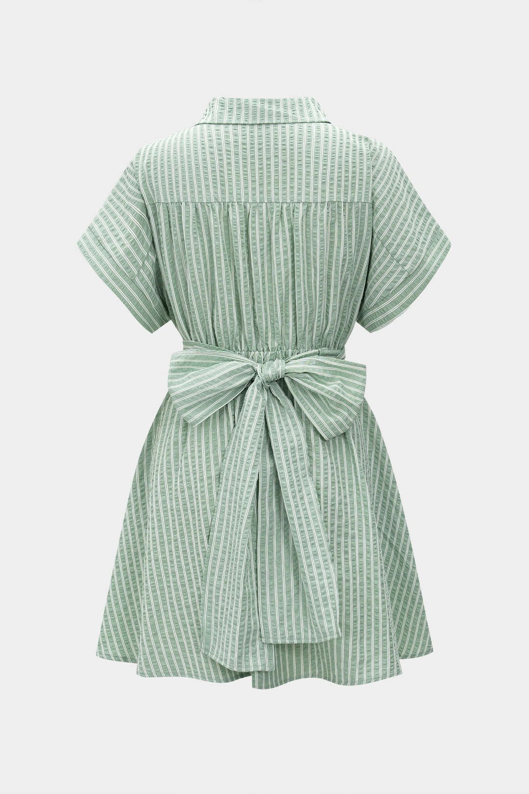 Stripes Print Lapel Twist Knot Short Sleeve Mini Dress - Image 2