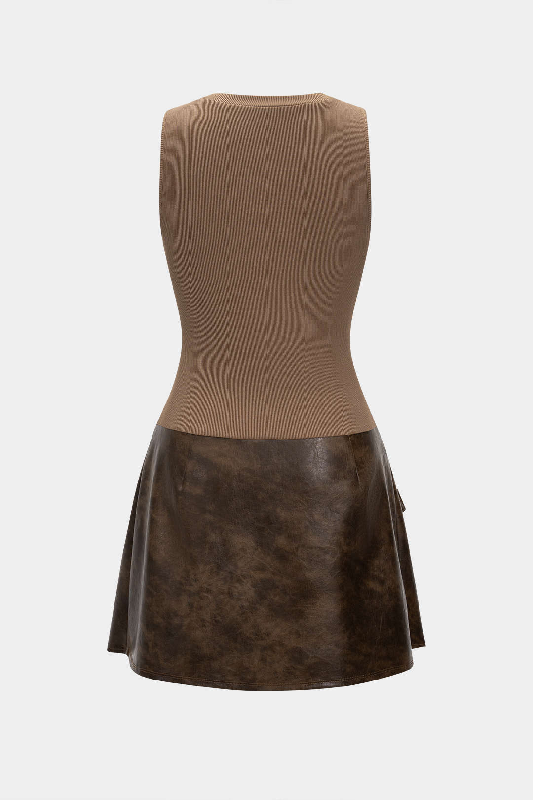 Faux Leather Patchwork Asymmetrical Sleeveless Mini Dress - Image 2