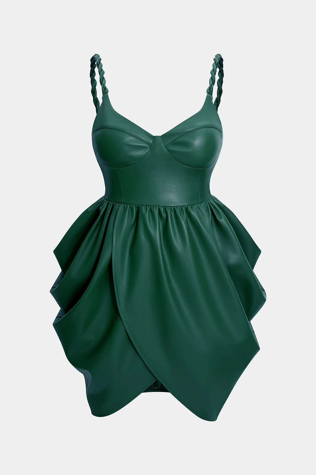 Plus Size Faux Leather Zipper Ruched Twist Knot Slip Sleeveless Mini Dress