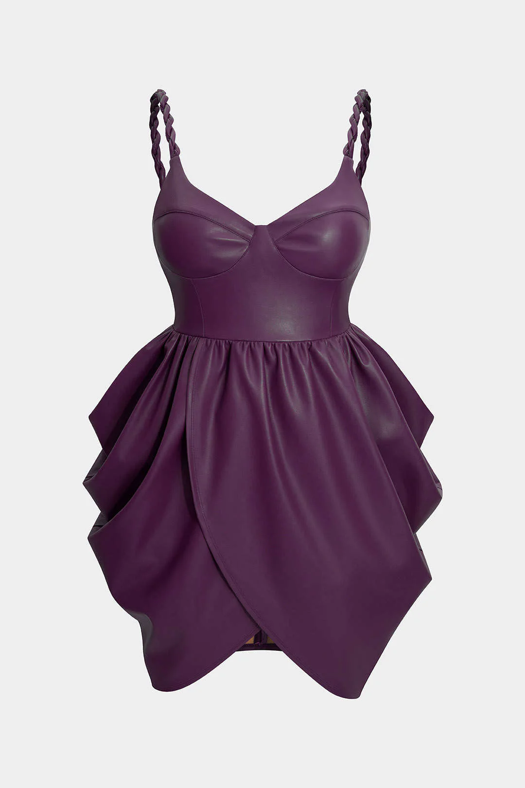 Plus Size Faux Leather Zipper Ruched Twist Knot Slip Sleeveless Mini Dress - Image 12
