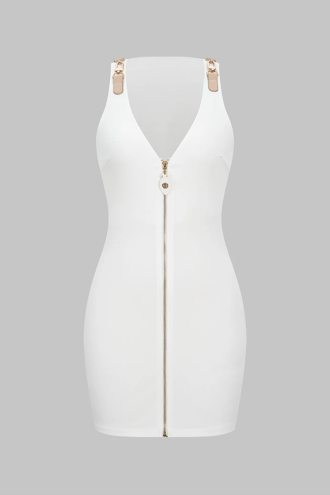 Metallic Zipper Sleeveless Mini Dress