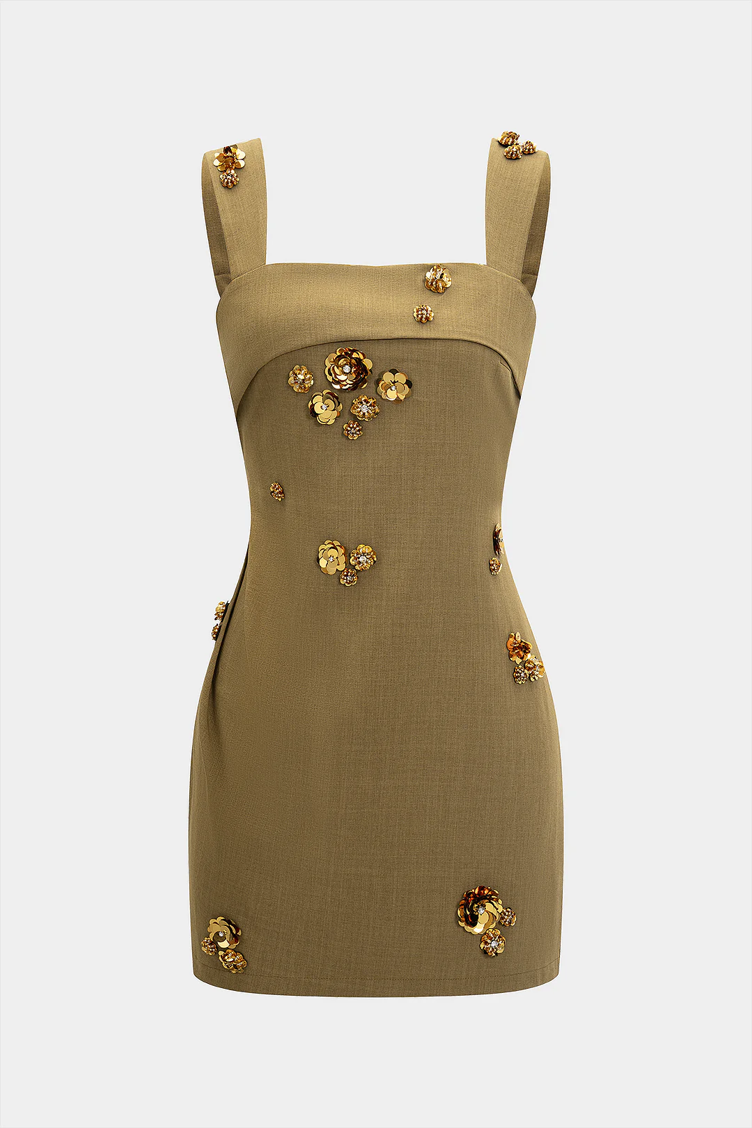 Beaded Rhinestone 3D Sequin Flower Decor Sleeveless Mini Dress