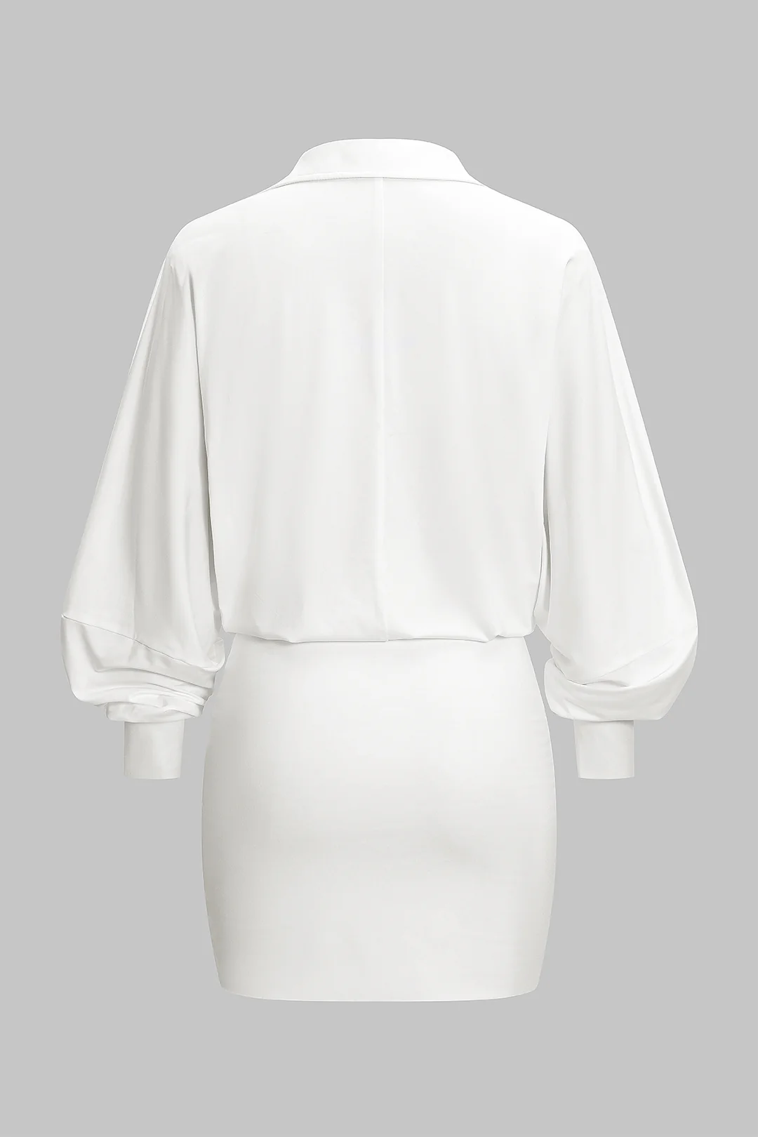 Ruched Draped Cowl V-Neck Long Sleeve Mini Dress - Image 2