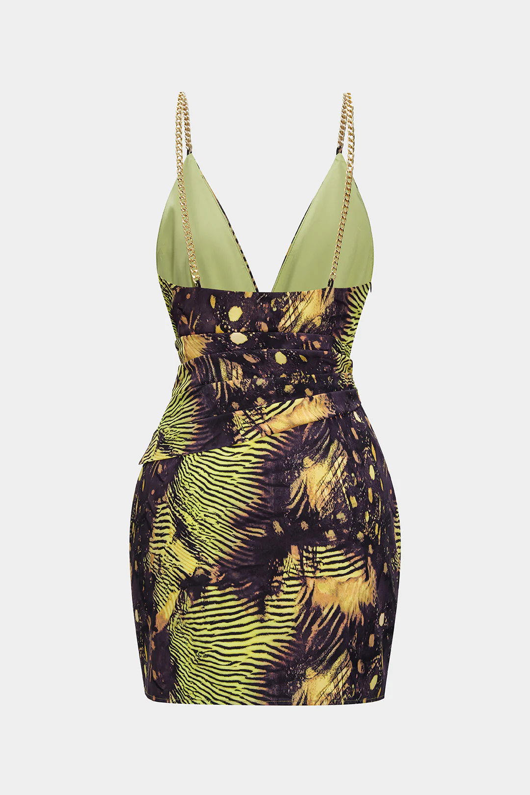 Tropical Print Metallic Chain Asymmetrical Sleeveless Mini Dress - Image 2