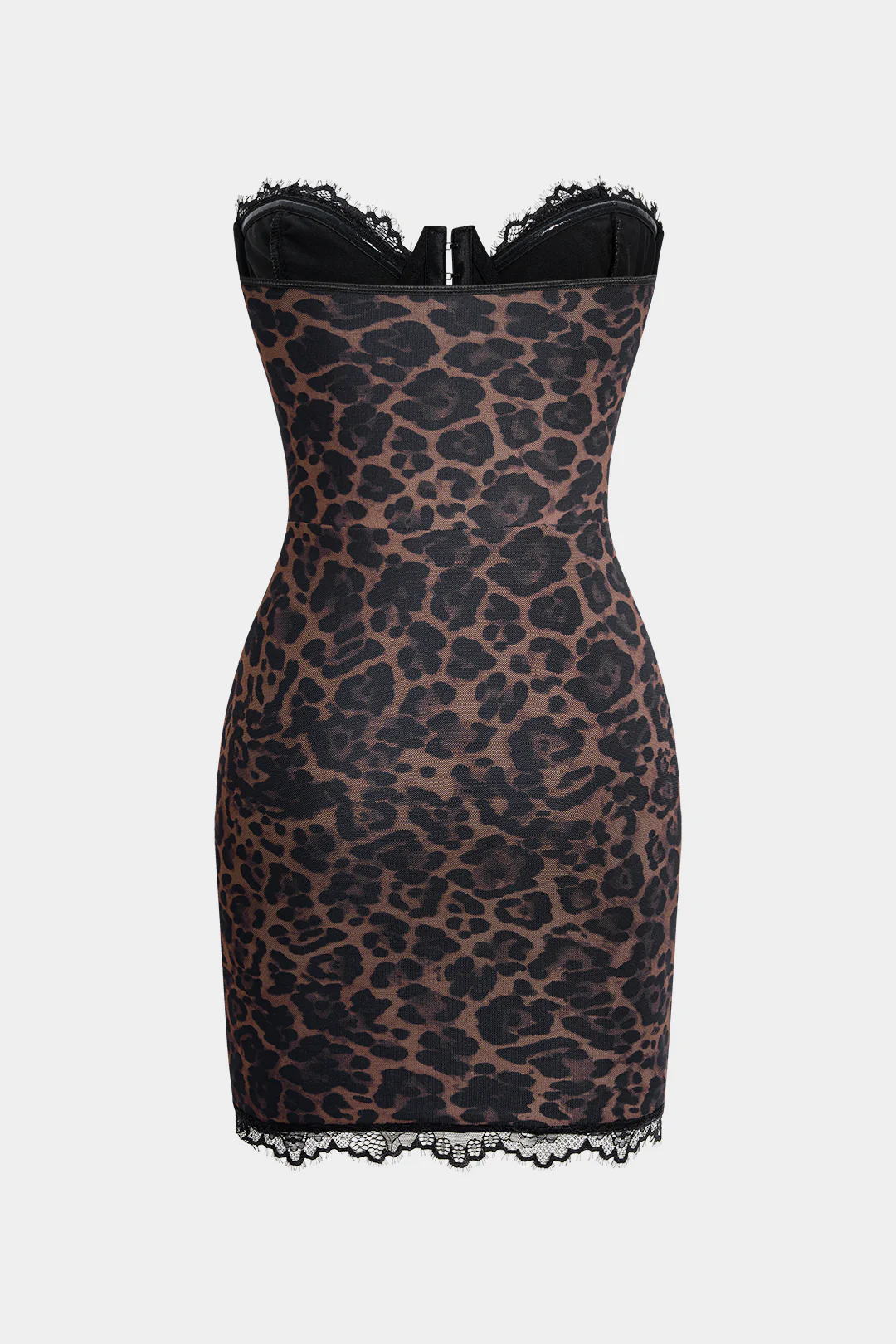 Leopard Print Patchwork Wrap Strapless Sleeveless Mini Dress - Image 2
