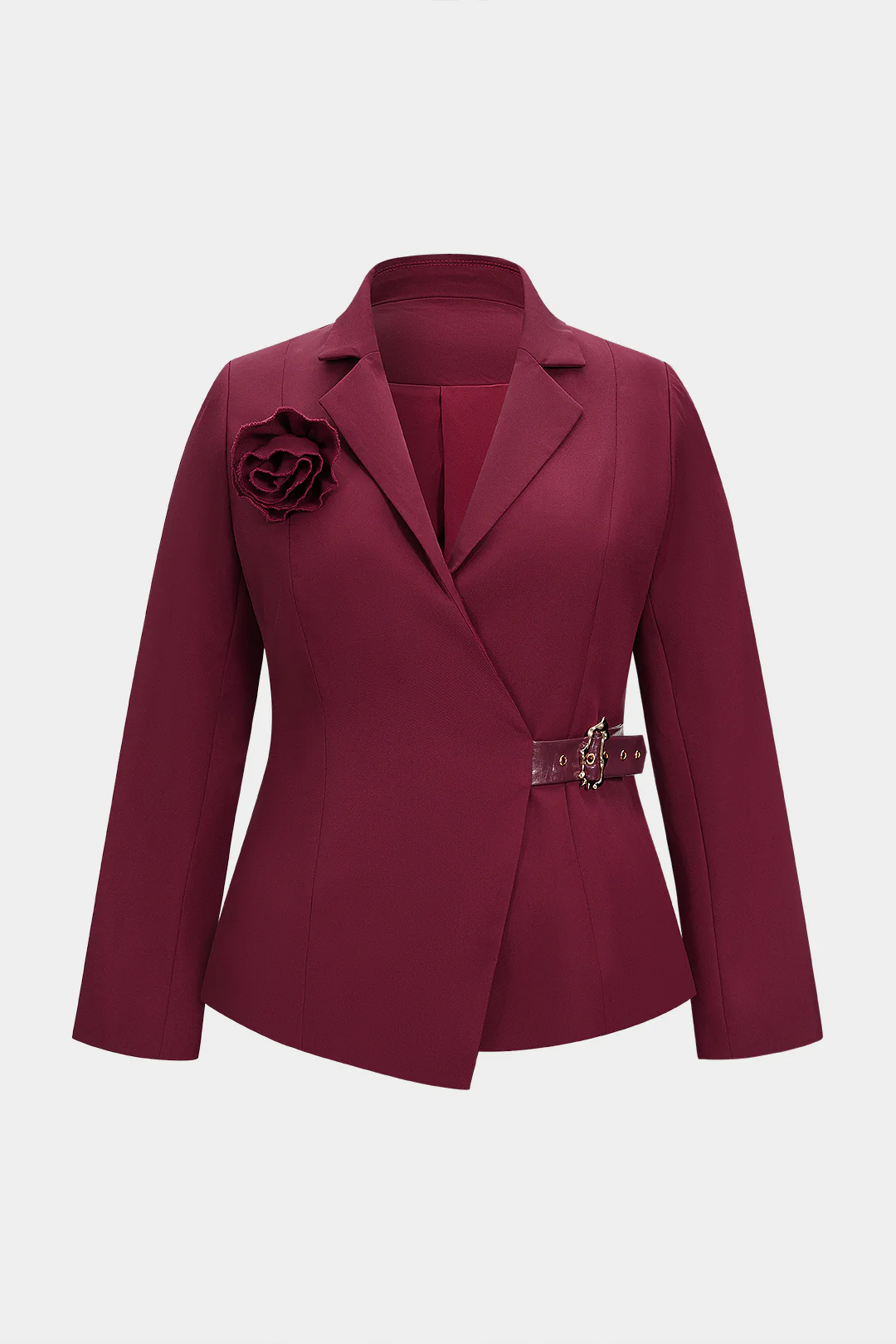 Plus Size 3D Flower Decor Metallic Button Blazer