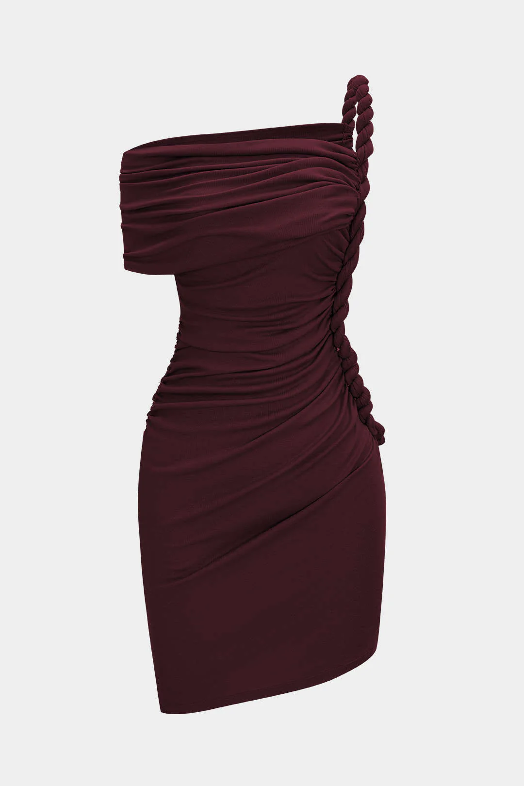 Ruched Twist Knot One Shoulder Short Sleeve Mini Dress - Image 11