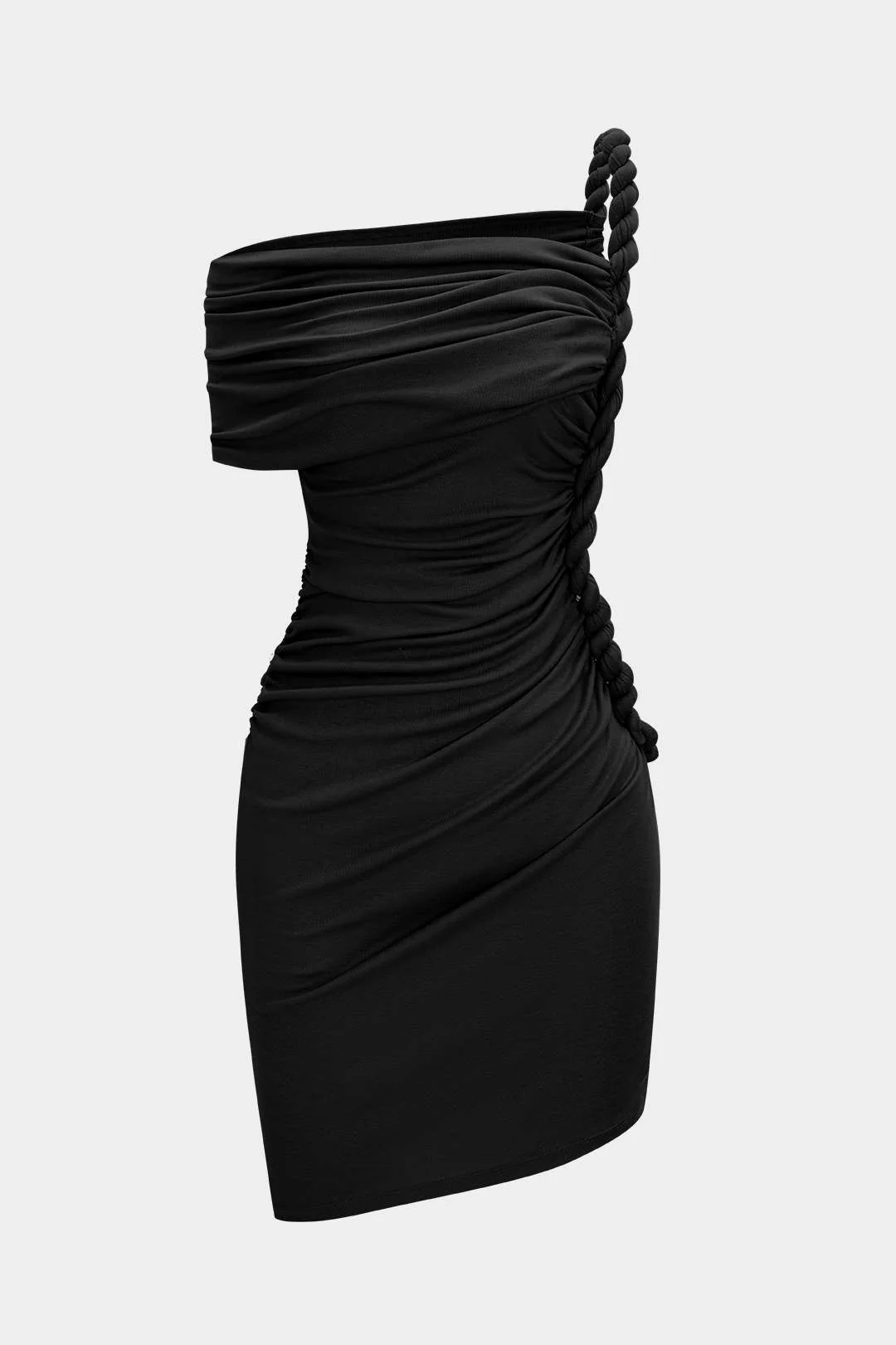 Ruched Twist Knot One Shoulder Short Sleeve Mini Dress - Image 5
