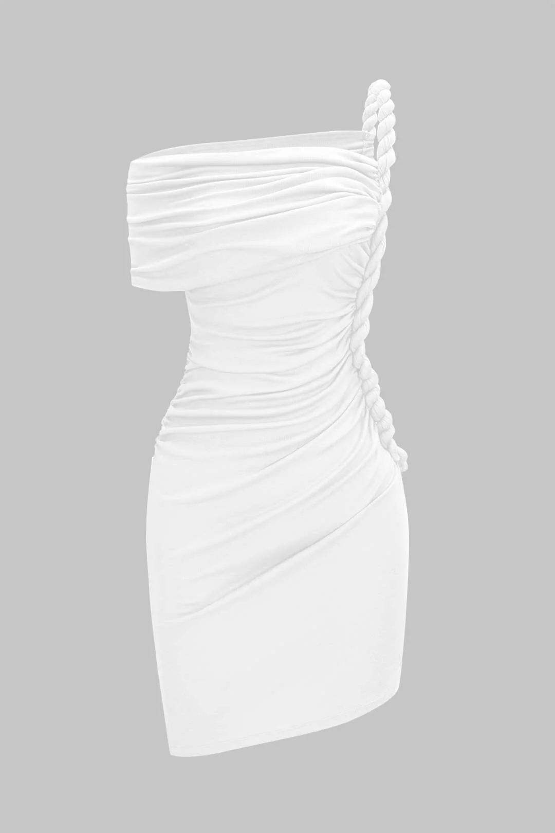 Ruched Twist Knot One Shoulder Short Sleeve Mini Dress - Image 6