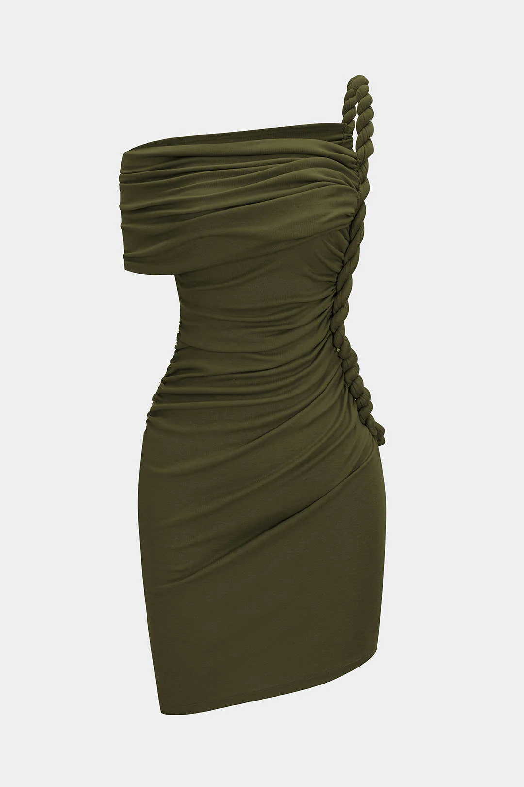 Ruched Twist Knot One Shoulder Short Sleeve Mini Dress - Image 7