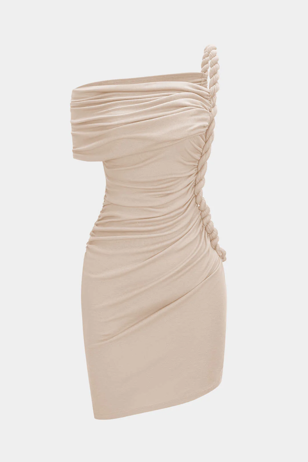 Ruched Twist Knot One Shoulder Short Sleeve Mini Dress - Image 8