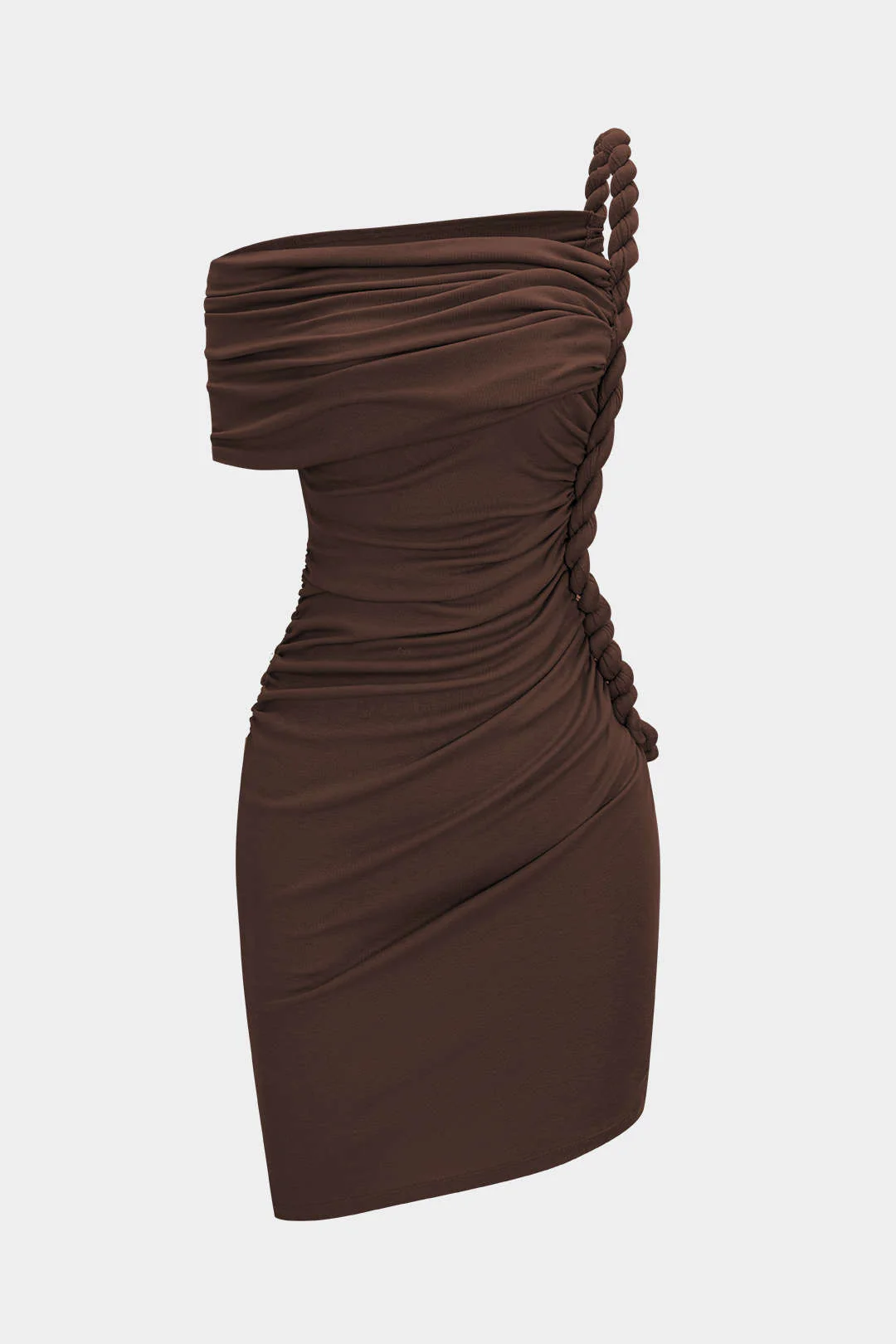 Ruched Twist Knot One Shoulder Short Sleeve Mini Dress - Image 9