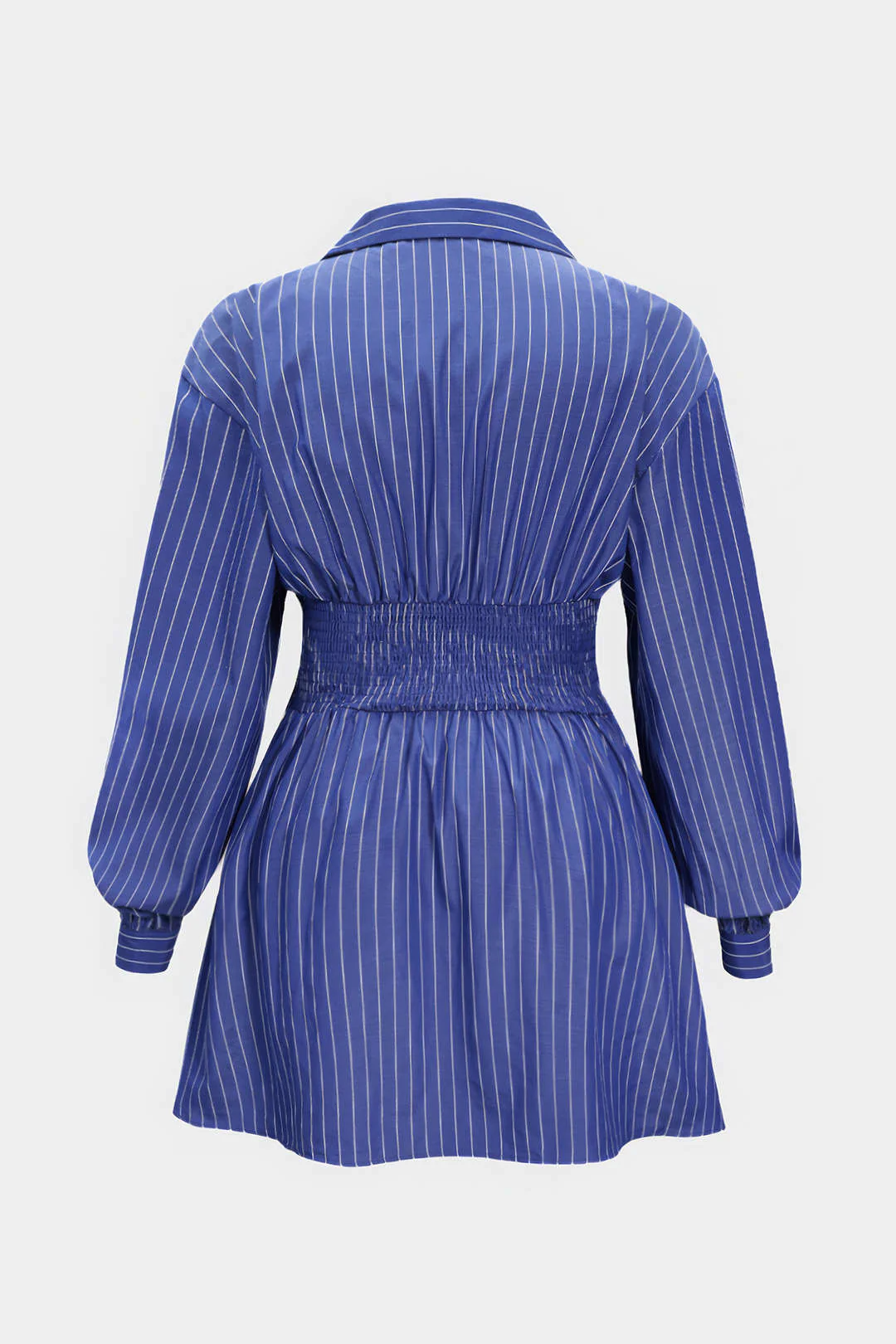 Plus Size Stripes Print Crossed Ruched Smocked Long Sleeve Mini Dress - Image 2
