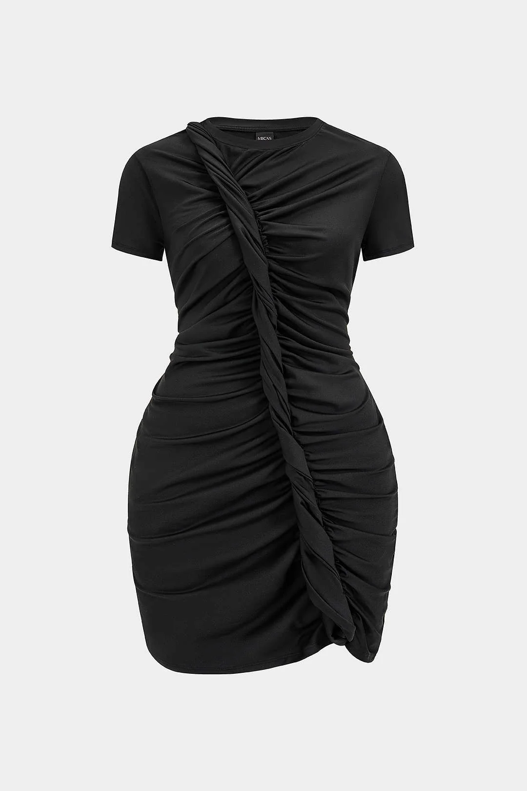 Plus Size Twist Knot Ruched Short Sleeve Mini Dress
