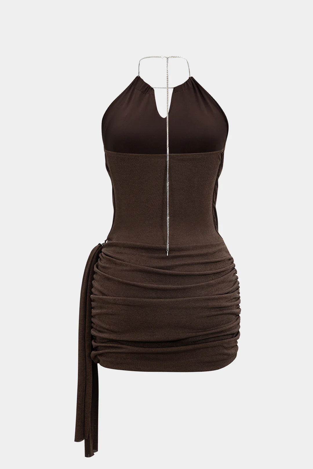Halter Neck Chain Ruched Asymmetrical Sleeveless Mini Dress - Image 3
