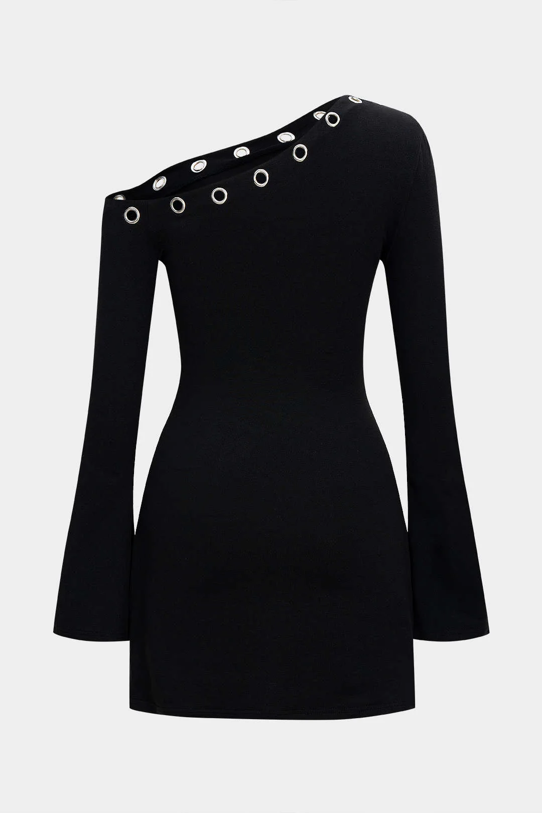 Asymmetrical Neck Cut Out Long Sleeve Mini Dress - Image 3
