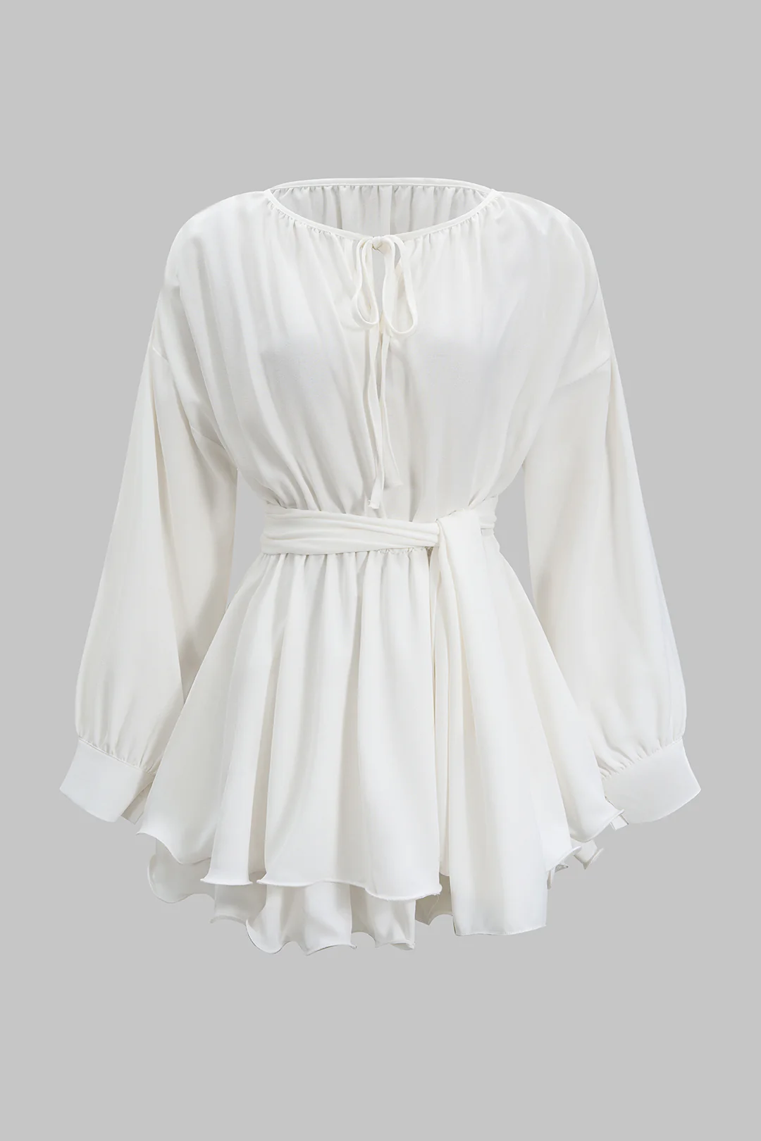 Chiffon Tie-Up Long Sleeve Mini Dress