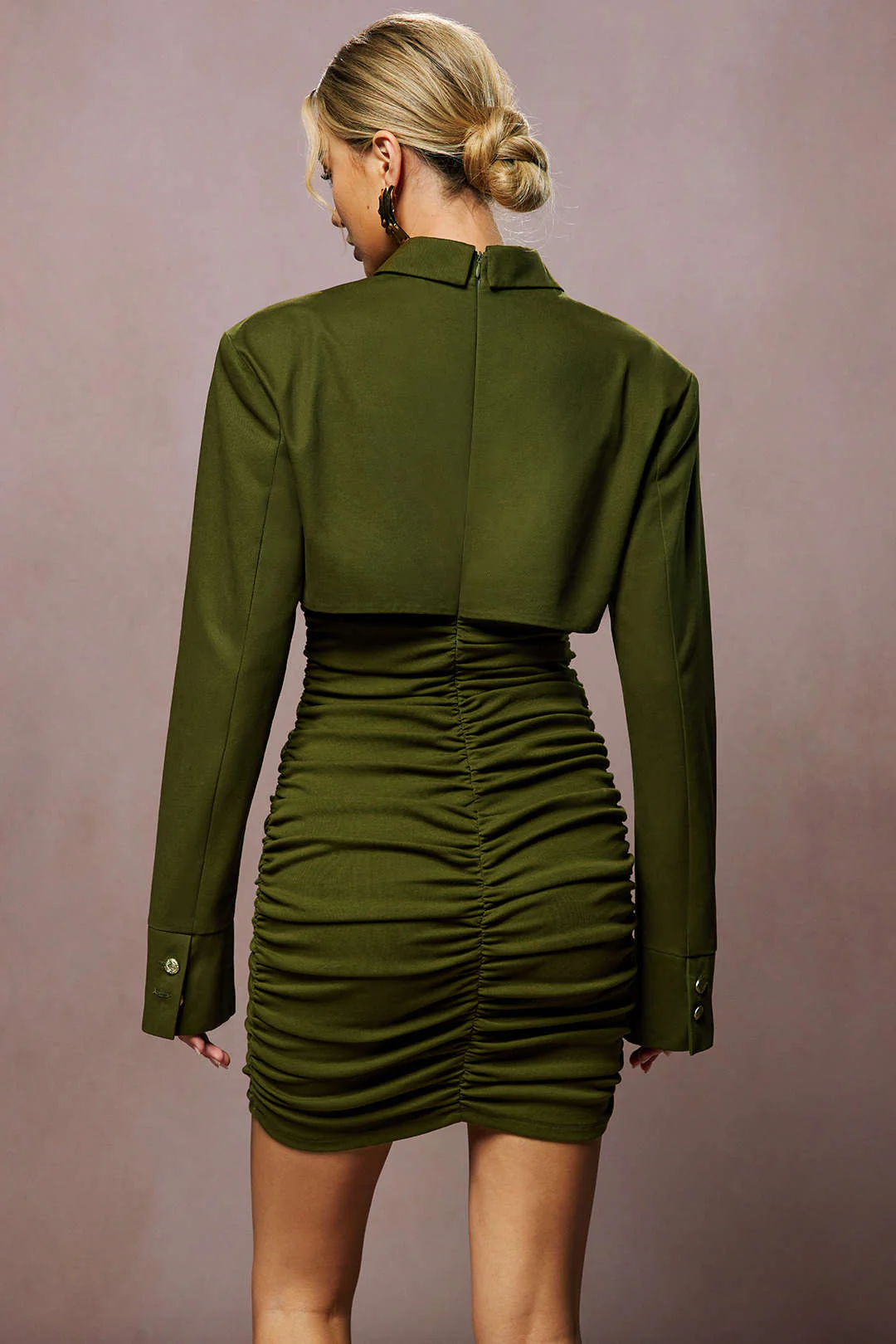 Ruched Long Sleeve Mini Dress - Image 4
