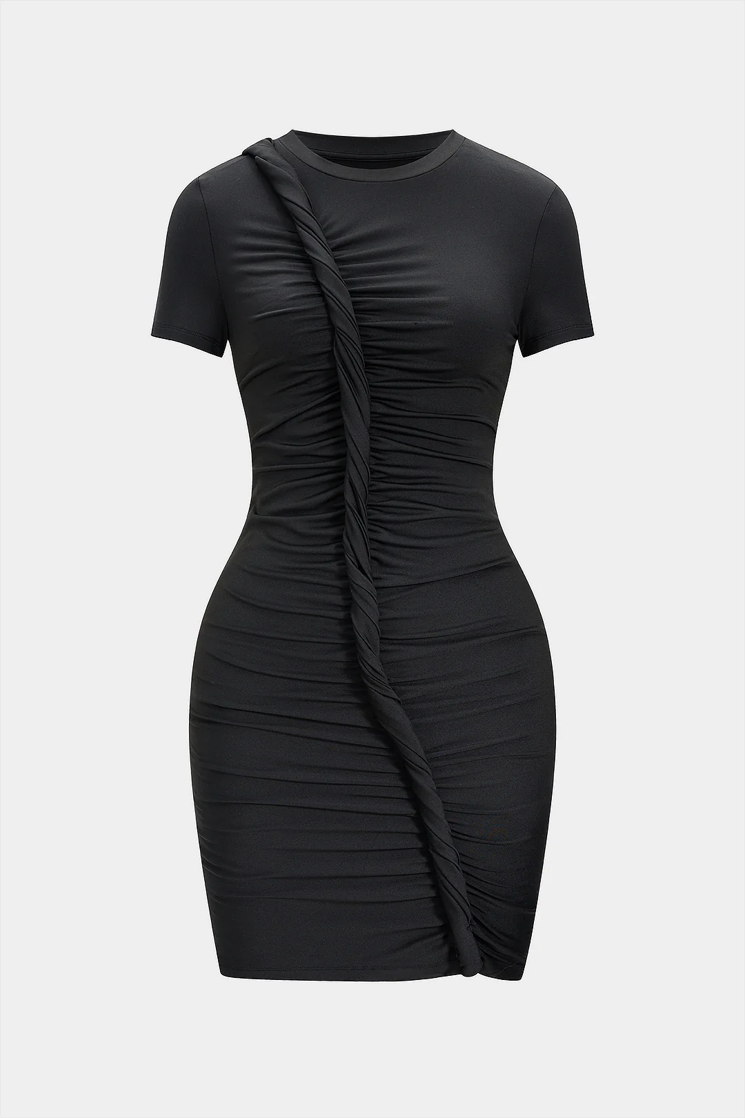 Asymmetrical Twist Knot Short-Sleeve Mini Dress